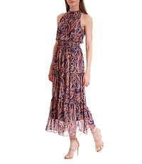 Julia Jordan Sleeveless Halter Neck Printed Midi Dress