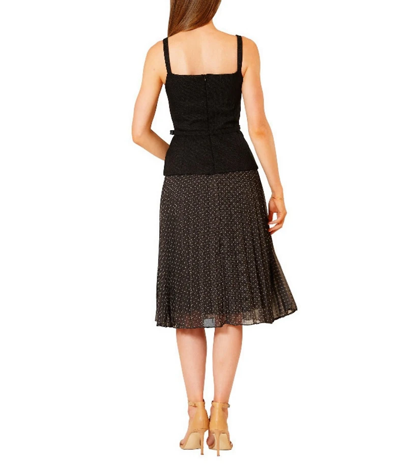 Julia Jordan Sleeveless Mix Media Belted Pleated Skirt Dress