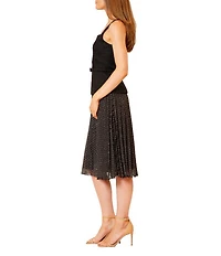 Julia Jordan Sleeveless Mix Media Belted Pleated Skirt Dress