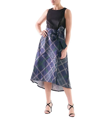 Julia Jordan Sleeveless Plaid Print Hi-Low Midi Dress With Belted Bow
