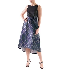 Julia Jordan Sleeveless Plaid Print Hi-Low Midi Dress With Belted Bow