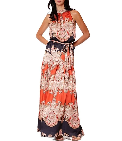 Julia Jordan Sleeveless Printed Halter Maxi Dress