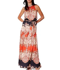 Julia Jordan Sleeveless Printed Halter Maxi Dress