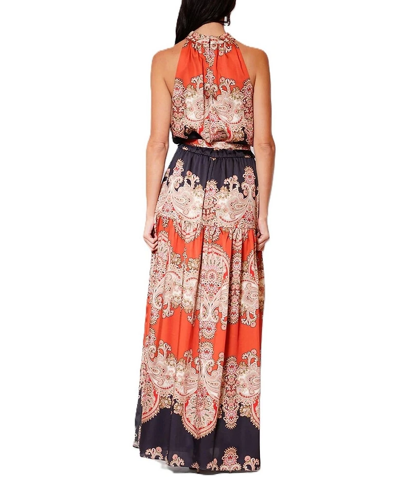 Julia Jordan Sleeveless Printed Halter Maxi Dress