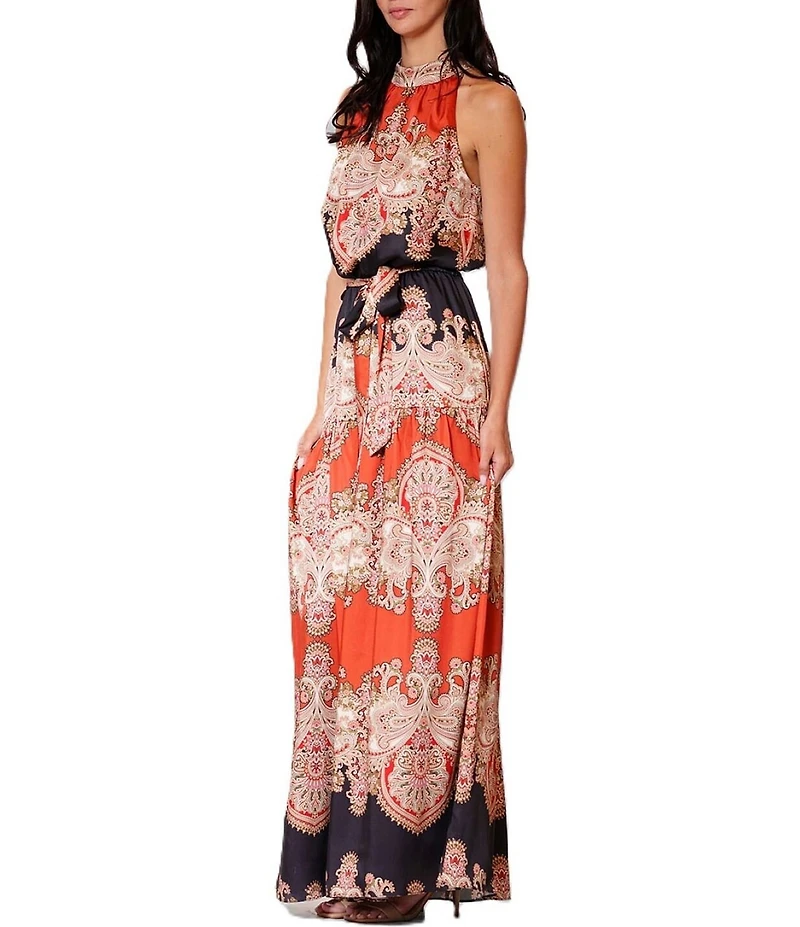 Julia Jordan Sleeveless Printed Halter Maxi Dress