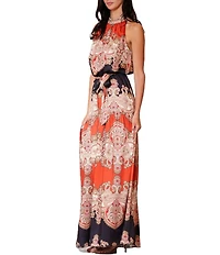 Julia Jordan Sleeveless Printed Halter Maxi Dress