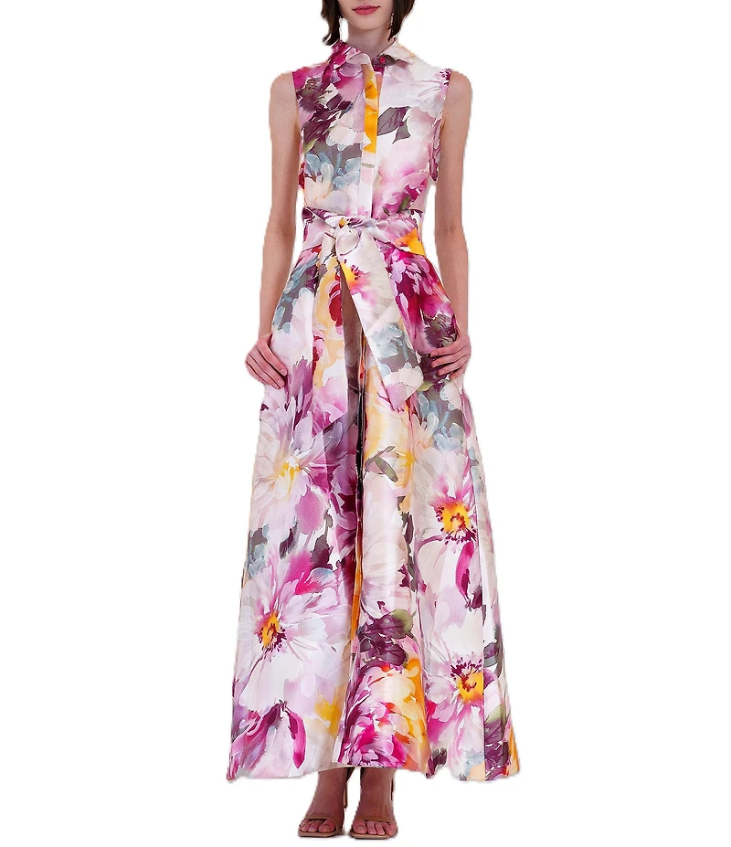Julia Jordan Sleeveless Printed Mikado Shirt Dress