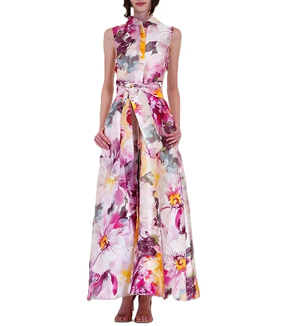 Julia Jordan Sleeveless Printed Mikado Shirt Dress