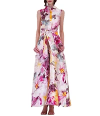 Julia Jordan Sleeveless Printed Mikado Shirt Dress