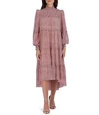 Julia Jordan Smocked Mock Neck Hi-Low Long Sleeve Dress