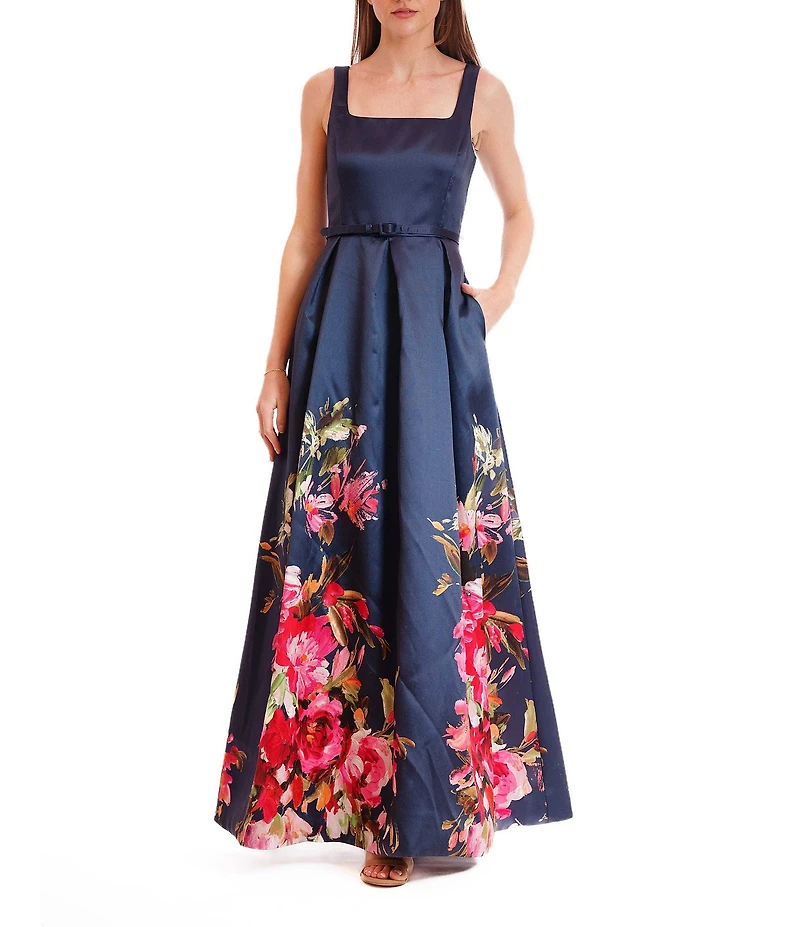 Julia Jordan Square Neck A-Line Floral Print Dress