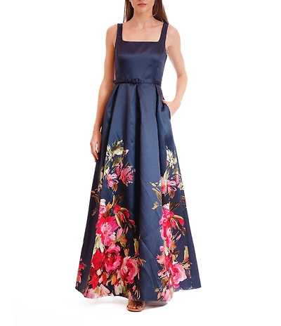 Julia Jordan Square Neck A-Line Floral Print Dress