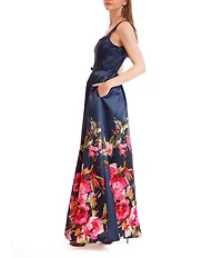 Julia Jordan Square Neck A-Line Floral Print Dress