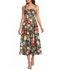 Julia Jordan Square Neck Basque Waist Midi Floral Dress