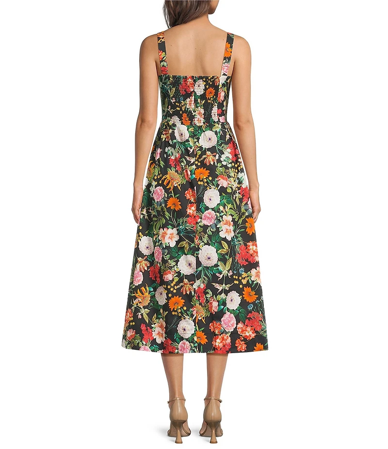 Julia Jordan Square Neck Basque Waist Midi Floral Dress