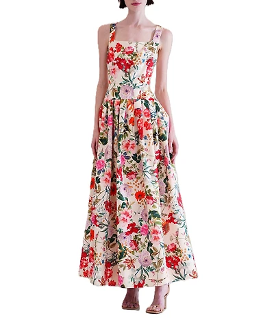 Julia Jordan Square Neck Drop Waist Floral Maxi Dress