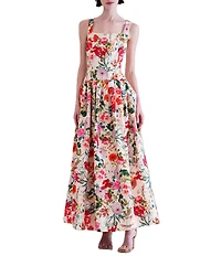 Julia Jordan Square Neck Drop Waist Floral Maxi Dress