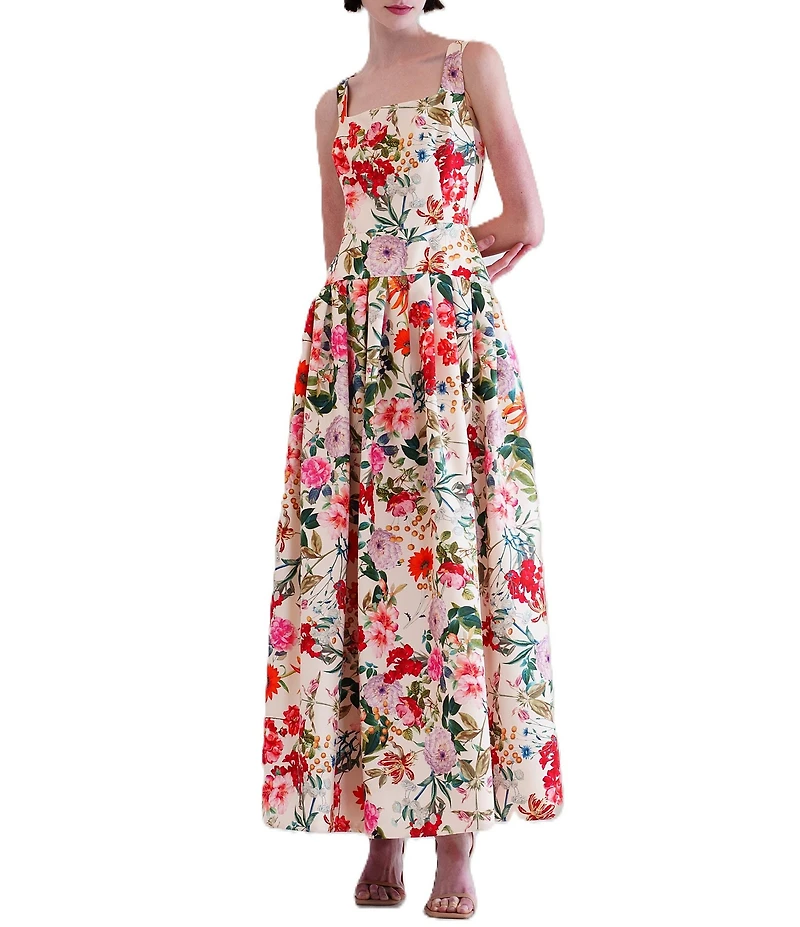 Julia Jordan Square Neck Drop Waist Floral Maxi Dress
