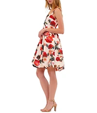 Julia Jordan Square Neck Fitted Waist Printed Shortdress