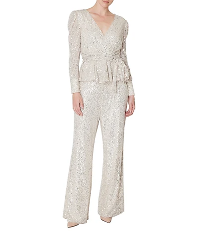 Julia Jordan Straight Leg Long Sleeve Peplum Jumpsuit