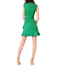 Julia Jordan Stretch Round Neckline Cap Sleeve Ruffle Hem Dress