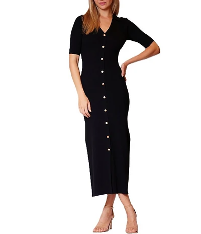 Julia Jordan Sweater Short Sleeve Collared Midi Length Dress
