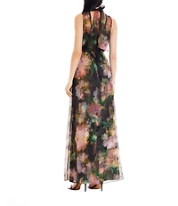 Julia Jordan Tie Mock Neck Organza Satin Overlay Dress