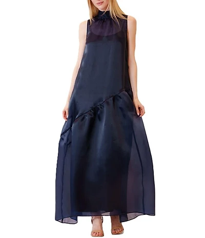 Julia Jordan Tie Neck Organza Overlay Self Tie Dress