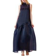 Julia Jordan Tie Neck Organza Overlay Self Tie Dress