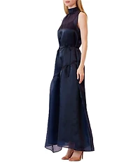 Julia Jordan Tie Neck Organza Overlay Self Tie Dress