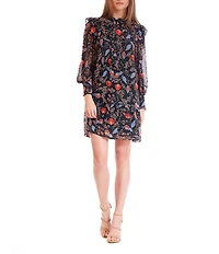 Julia Jordan Tie Neck Printed Chiffon Long Sleeve Dress