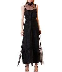 Julia Jordan Tie Neck Solid Organza Sash Overlay Dress