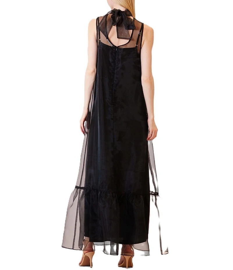 Julia Jordan Tie Neck Solid Organza Sash Overlay Dress