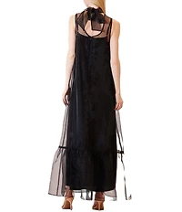 Julia Jordan Tie Neck Solid Organza Sash Overlay Dress