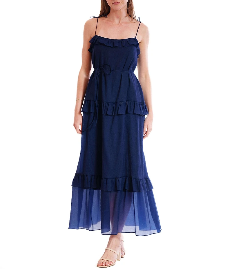 Julia Jordan Tie Shoulder Sleeveless Dress With Ruffle Tier