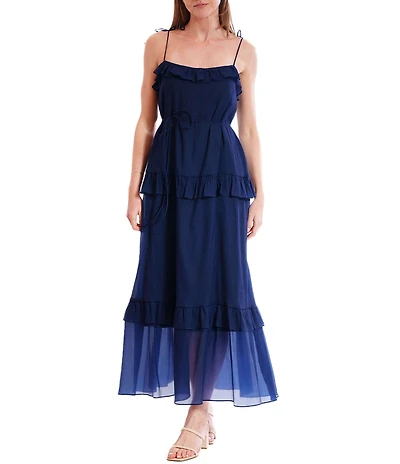 Julia Jordan Tie Shoulder Sleeveless Dress With Ruffle Tier