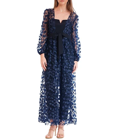 Julia Jordan Two Piece Sweetheart Neck Sleeveless Embroidered Long Sleeve Jacket 2-Piece Jumpsuit Set