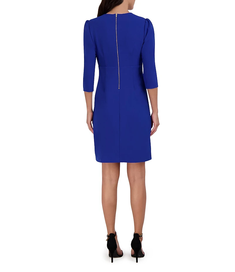 Julia Jordan Pleated Surplice V-Neck 3/4 Sleeve Ruffled Front Dress