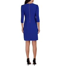 Julia Jordan Pleated Surplice V-Neck 3/4 Sleeve Ruffled Front Dress