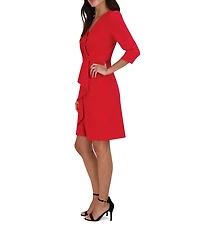 Julia Jordan Pleated Surplice V-Neck 3/4 Sleeve Ruffled Front Dress