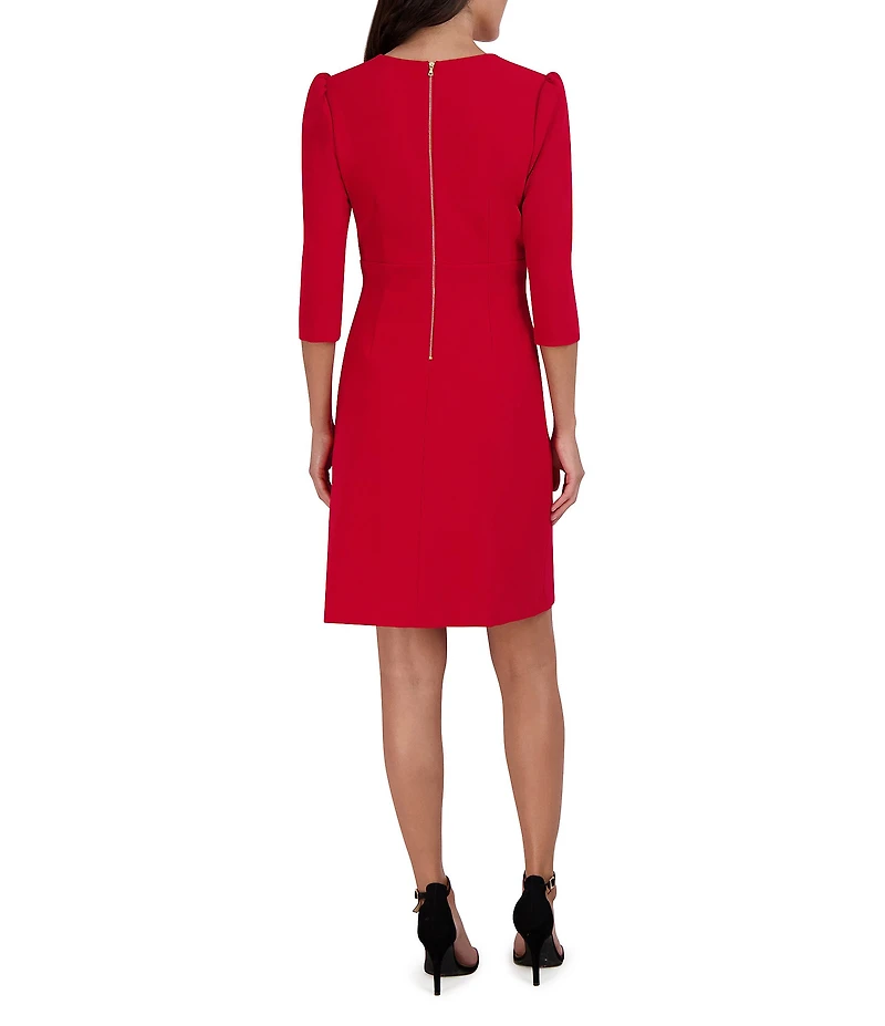 Julia Jordan Pleated Surplice V-Neck 3/4 Sleeve Ruffled Front Dress