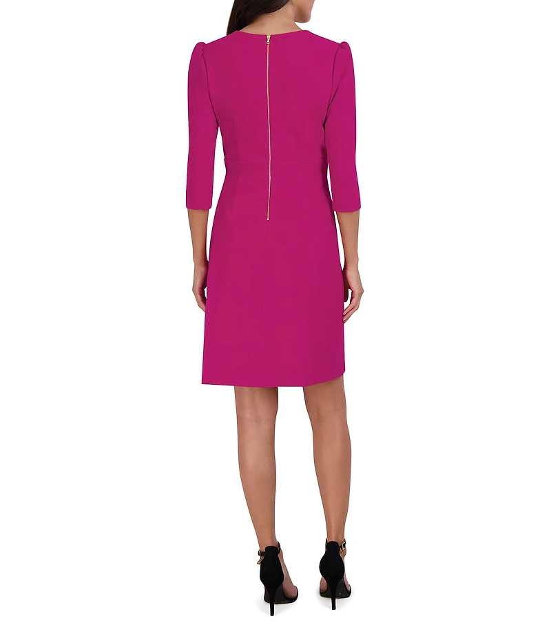Julia Jordan Pleated Surplice V-Neck 3/4 Sleeve Ruffled Front Dress