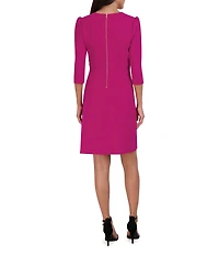 Julia Jordan Pleated Surplice V-Neck 3/4 Sleeve Ruffled Front Dress