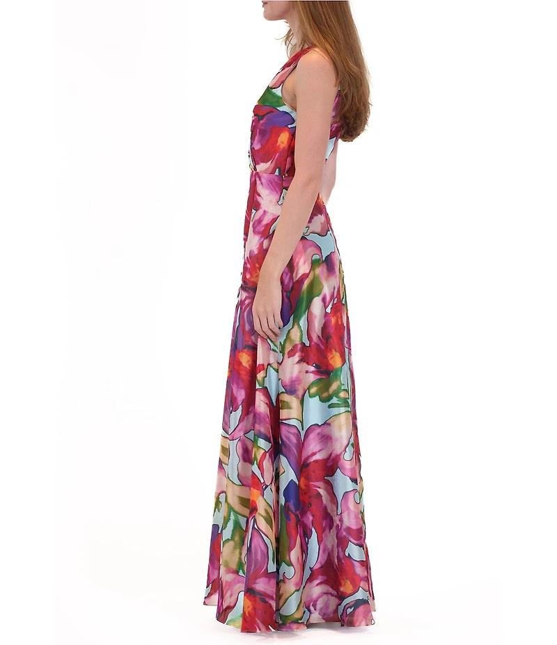 Julia Jordan V-Neck Floral Print Chiffon Maxi Dress