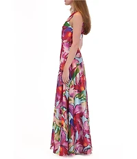 Julia Jordan V-Neck Floral Print Chiffon Maxi Dress