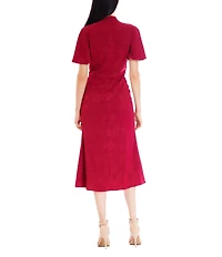 Julia Jordan Woven Flounce Short Flutter Sleeve Mock Neckline A-Line Midi Dress