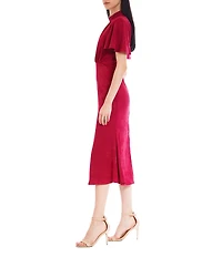 Julia Jordan Woven Flounce Short Flutter Sleeve Mock Neckline A-Line Midi Dress