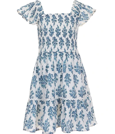 Rare Editions Big Girls Flutter Sleeve Blocked Floral Printed Dress