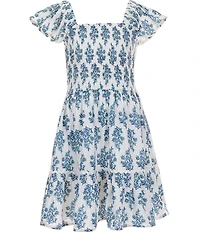 Rare Editions Big Girls Flutter Sleeve Blocked Floral Printed Dress