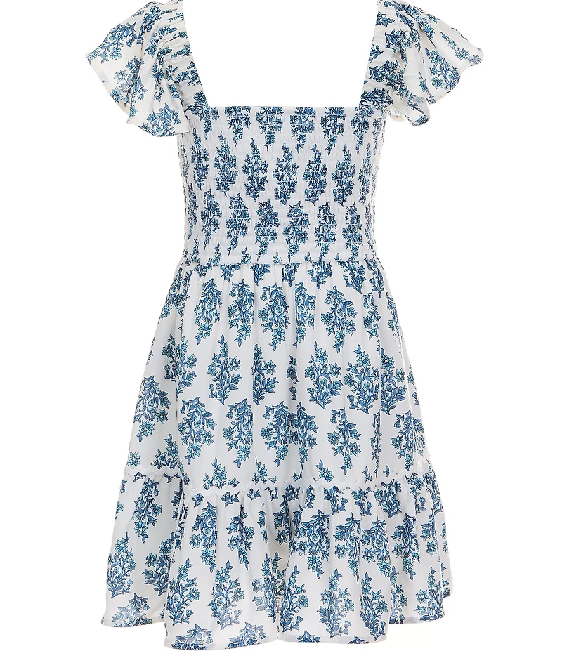 Rare Editions Big Girls Flutter Sleeve Blocked Floral Printed Dress